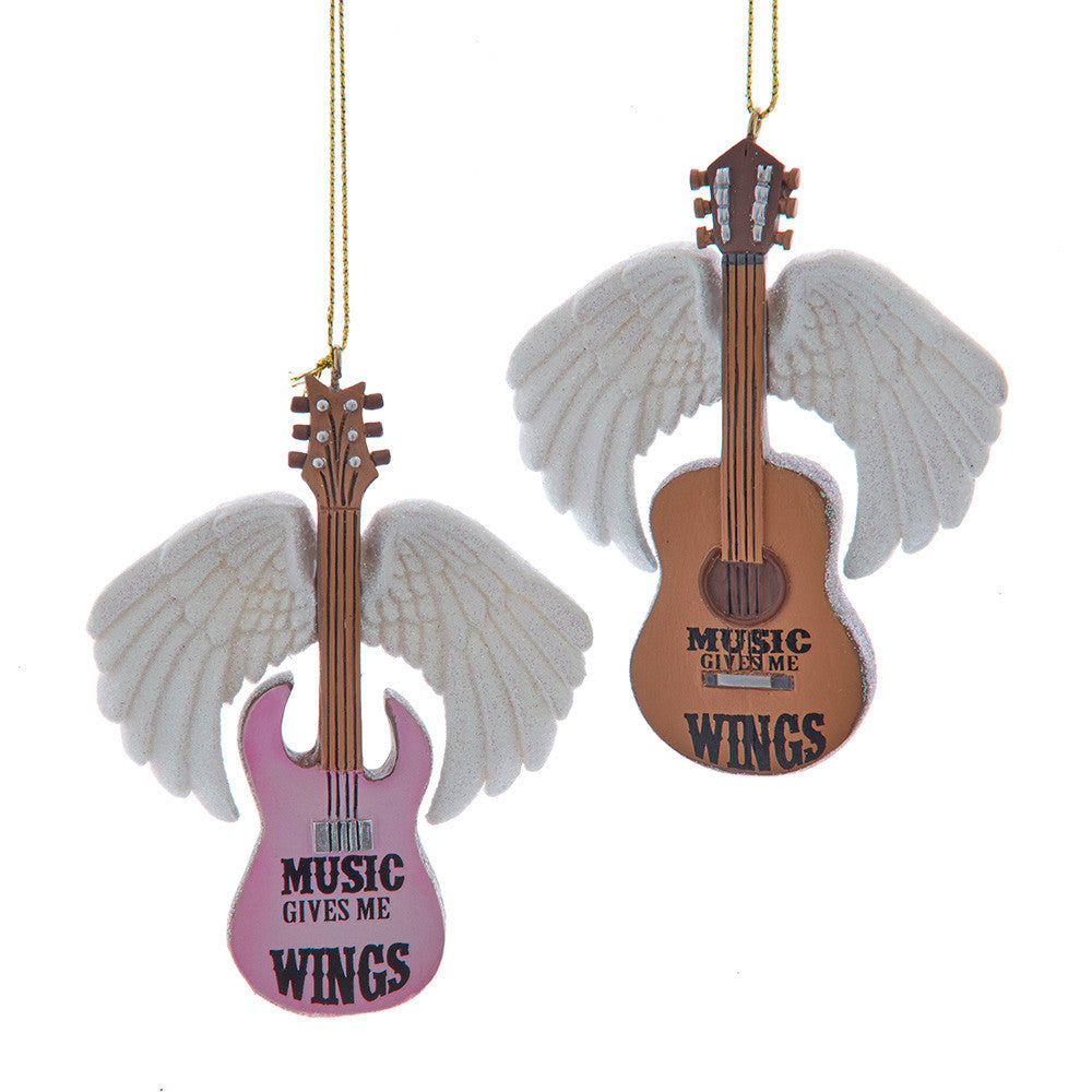 Guitar With Angel Wings & Sayings Ornaments