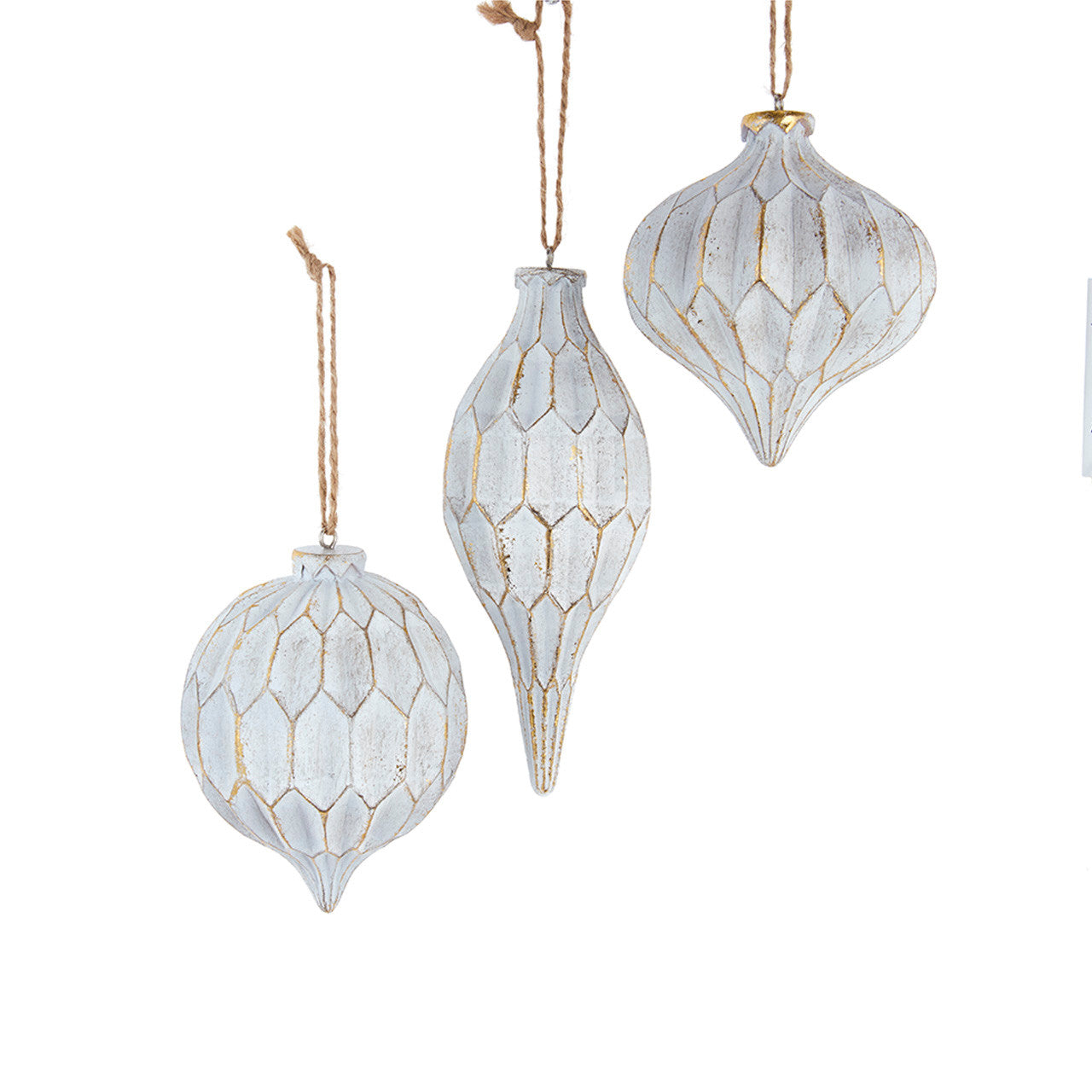 White Honeycomb Ball, Drop & Onion Ornaments