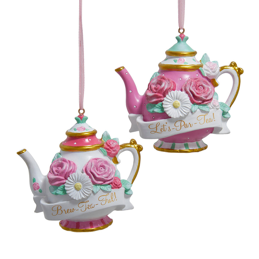 Floral Teapot With Sayings Ornaments