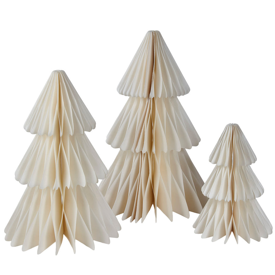 7.8-13.7" Paper White With Gold Glitter Christmas Tree Table Piece Set