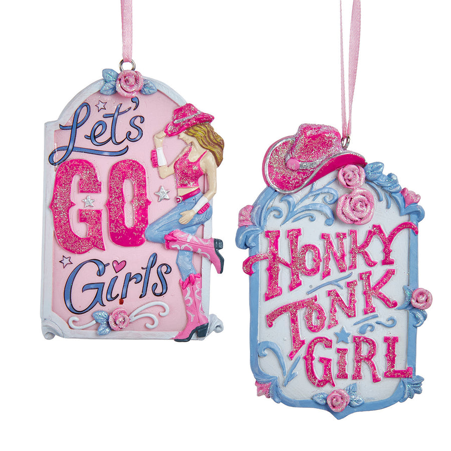 Honky Tonk Girl With Sign Ornaments