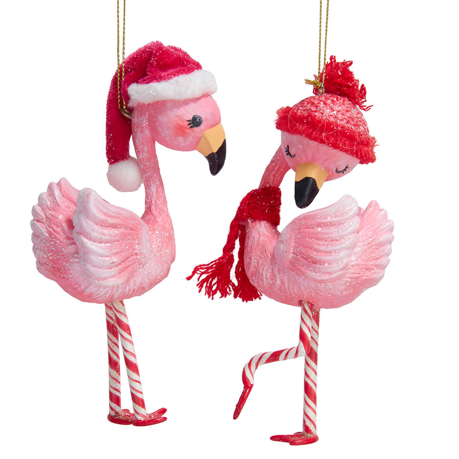 Candy Cane Flamingo Ornaments