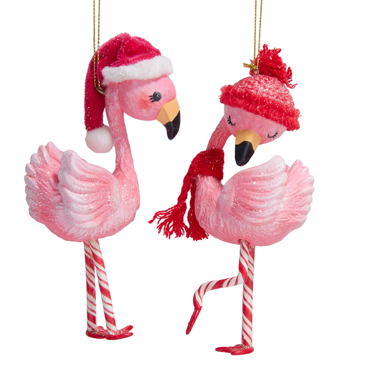 Candy Cane Flamingo Ornaments