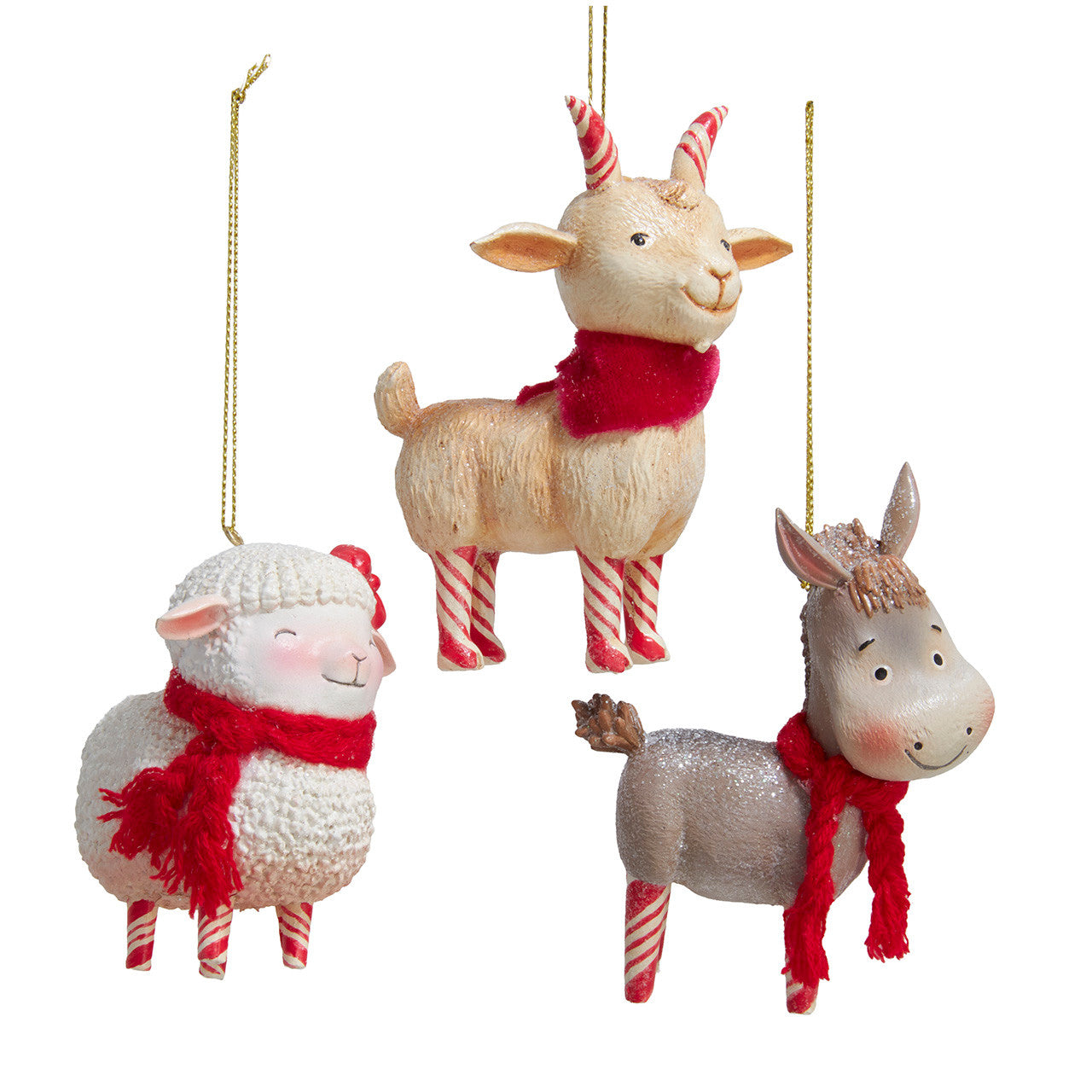 Candy Cane Farm Animal Ornaments