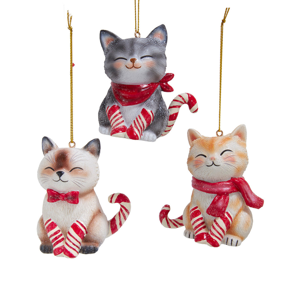 Candy Cane Cat Ornaments