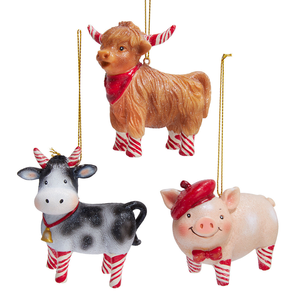 Red & White Candy Cane Farm Animal Ornaments