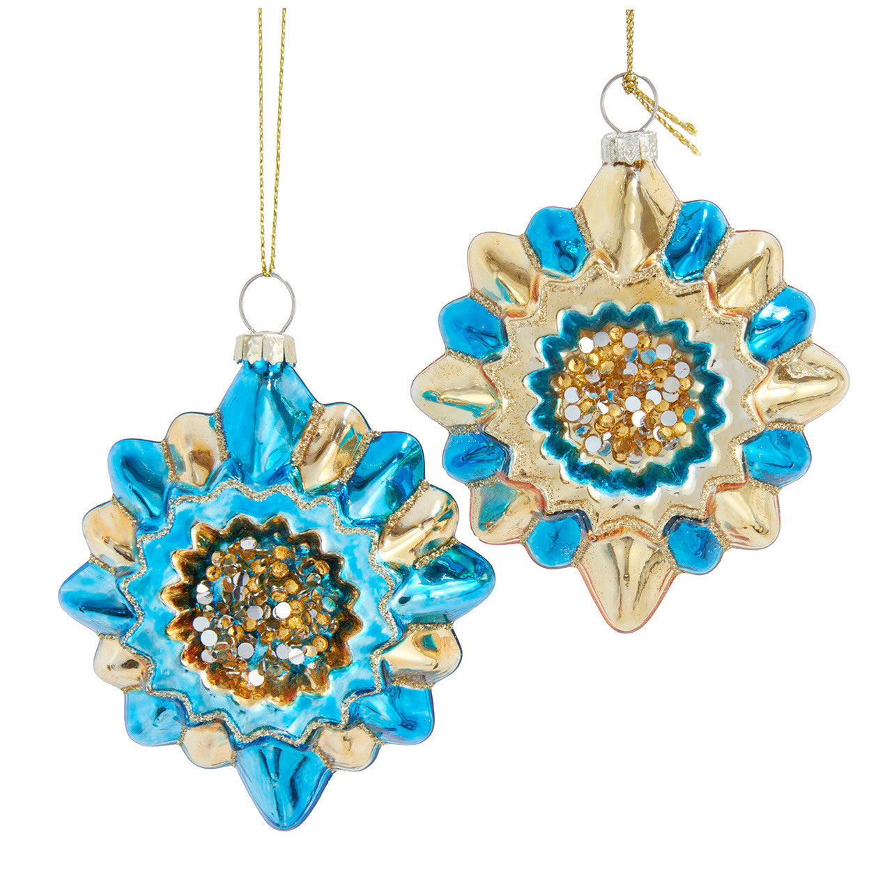 Glass Blue & Gold Snowflake Ornaments