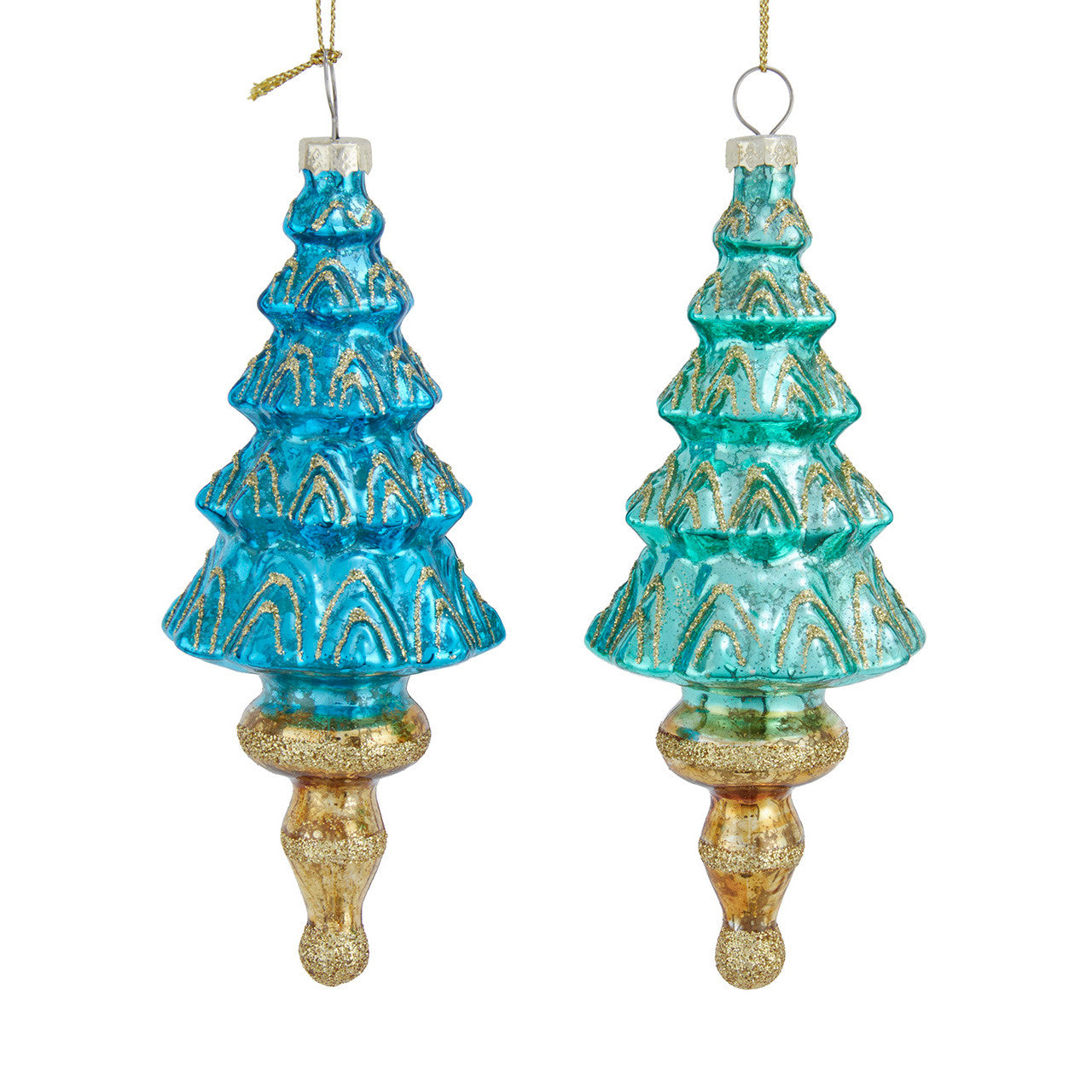 Glass Blue & Gold Christmas Tree  Ornaments