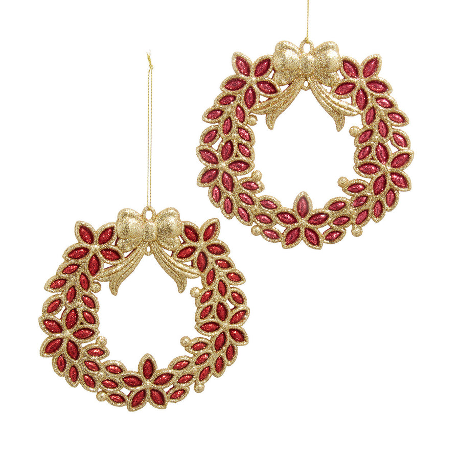 Sparkly Red & Gold Wreath With Bow Ornaments