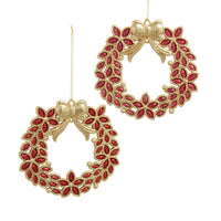 Sparkly Red & Gold Wreath With Bow Ornaments