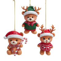 Teddy Bear With Sweater Or Candy Cane Ornaments