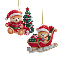 Teddy Bear With Tree & In Sleigh Flatback Ornaments