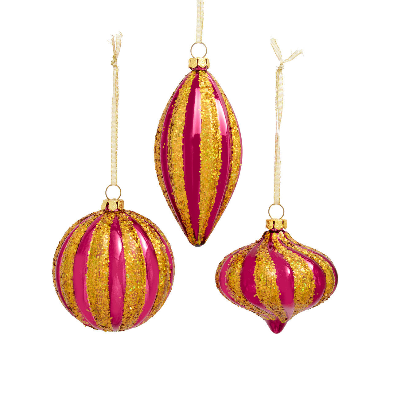 Cranberry & Copper Striped Ball, Onion & Drop Ornaments