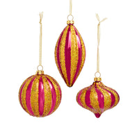 Cranberry & Copper Striped Ball, Onion & Drop Ornaments