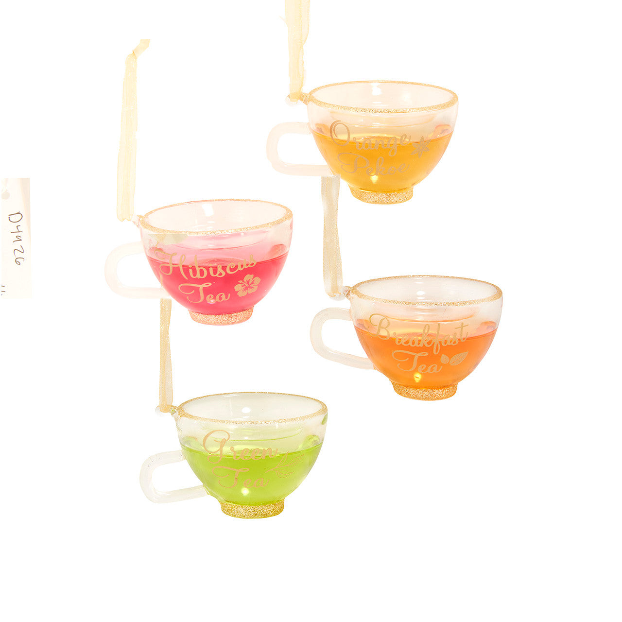 Glass Gold Glittered Tea Cup Ornaments