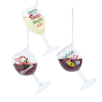 Glass Red & White Wine With Words Ornaments
