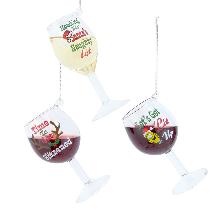 Glass Red & White Wine With Words Ornaments