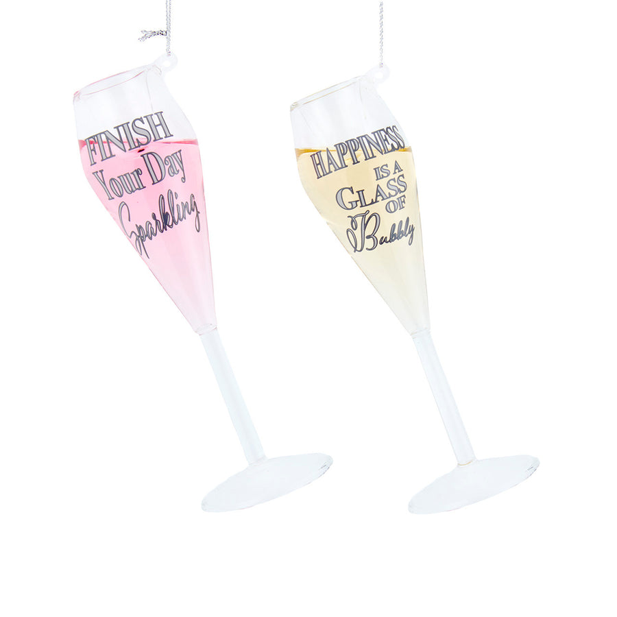 Glass Champane Flute With Silver Sayings Ornaments