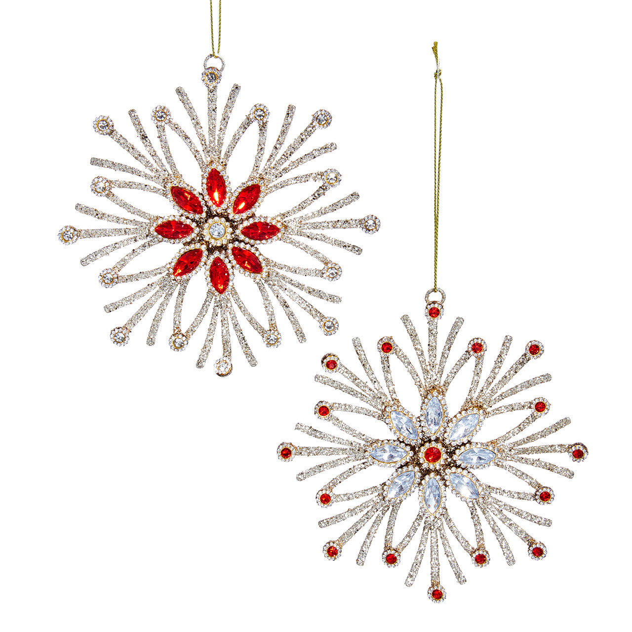 Gold Snowflake With Red & Silver Gem Ornaments
