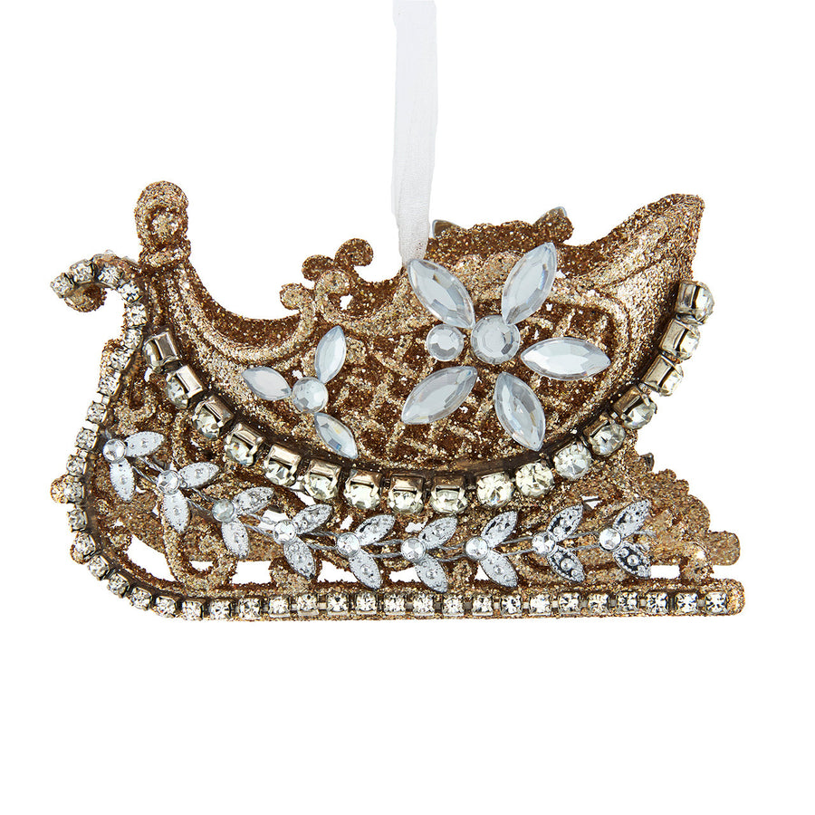 ivory & Gold Sleigh With Gemstones Ornament