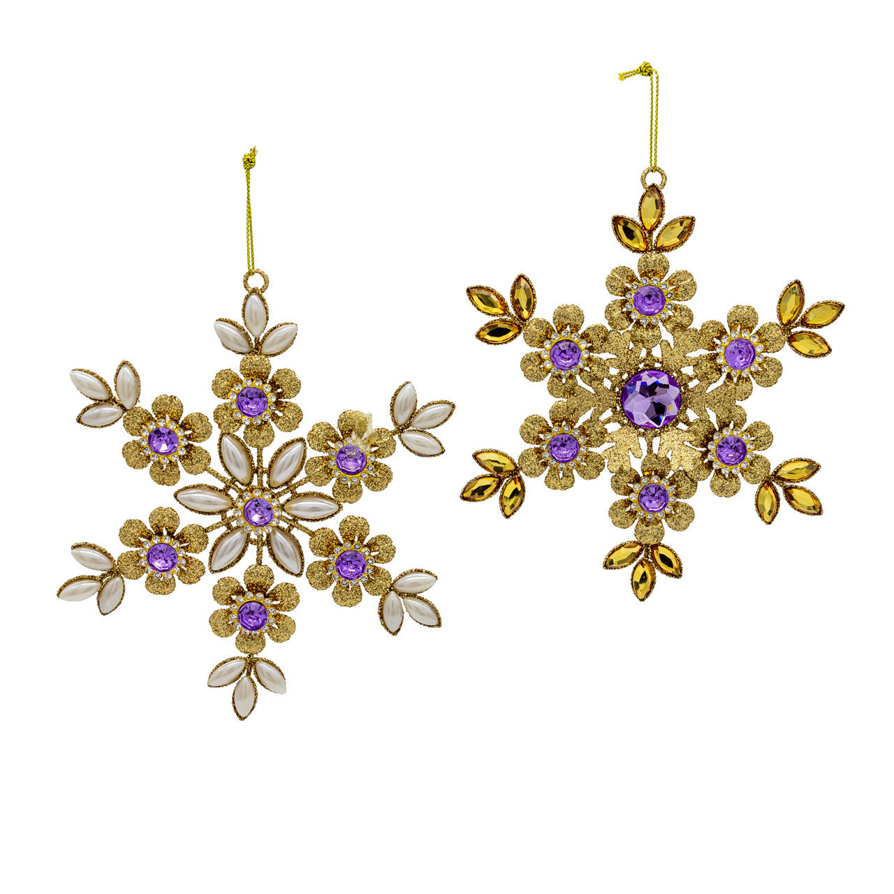 Gold Snowflake With Purple Gem Ornaments