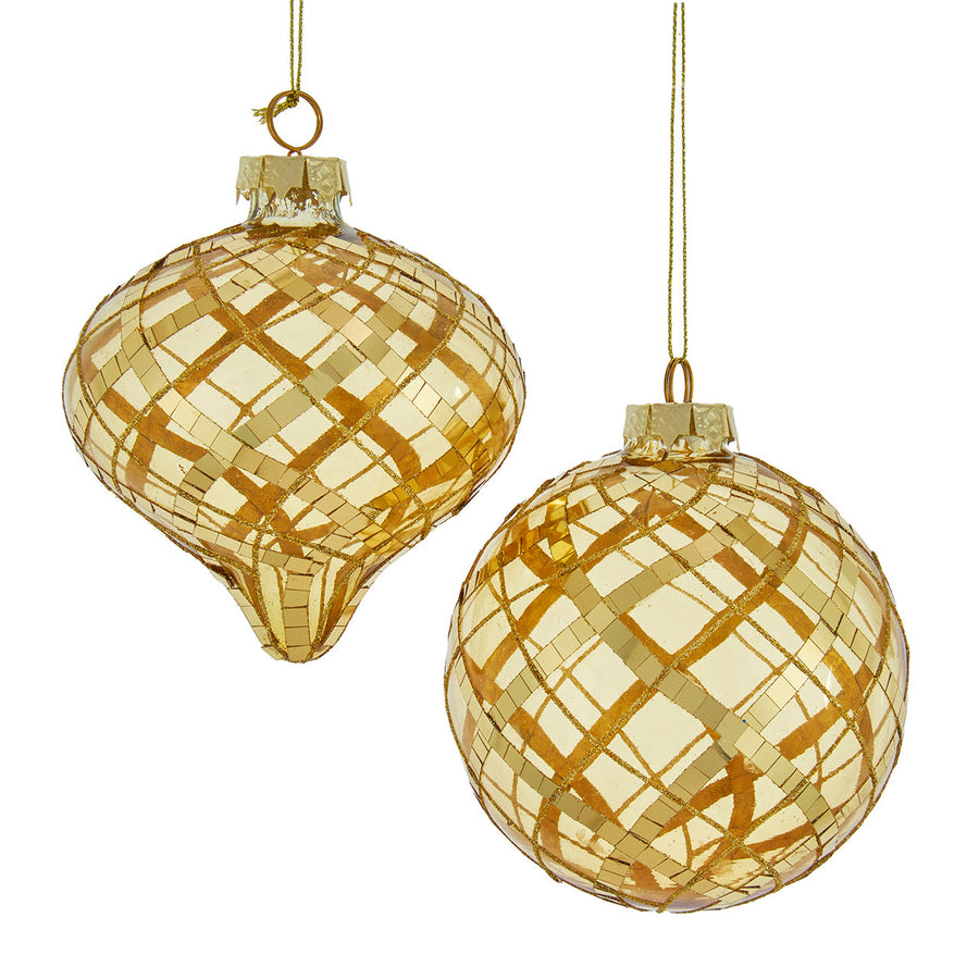 Glass Striped Gold Ball & Onion Ornaments