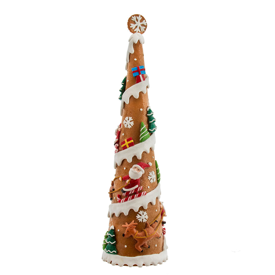 16.14" Gingerbread Tree With Santa & Reindeer Table Piece