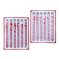Glass 6-Piece Red & White Twist Icicle Ornaments