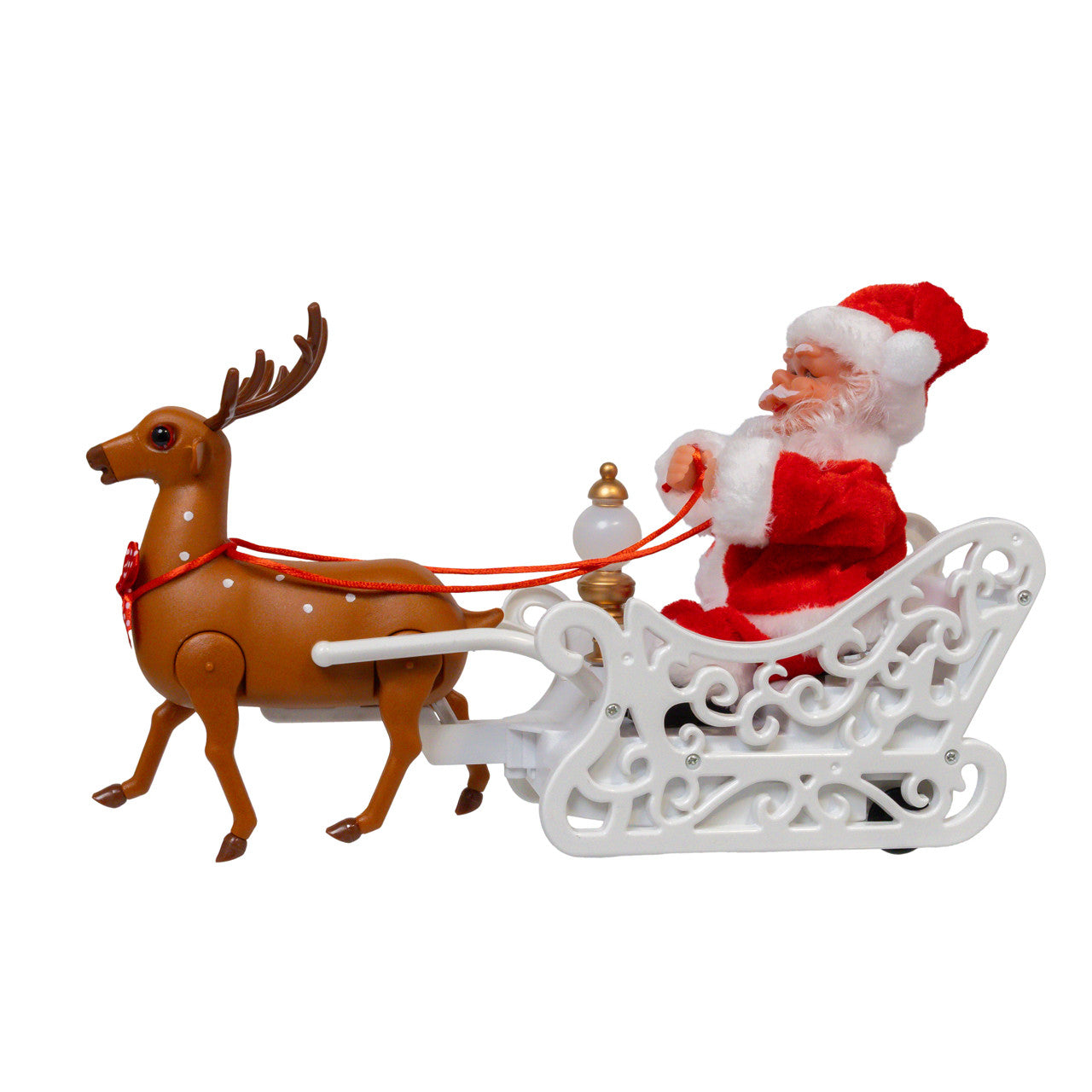 Battery Operated Moving Santa on Sleight With Reindeer Table Piece