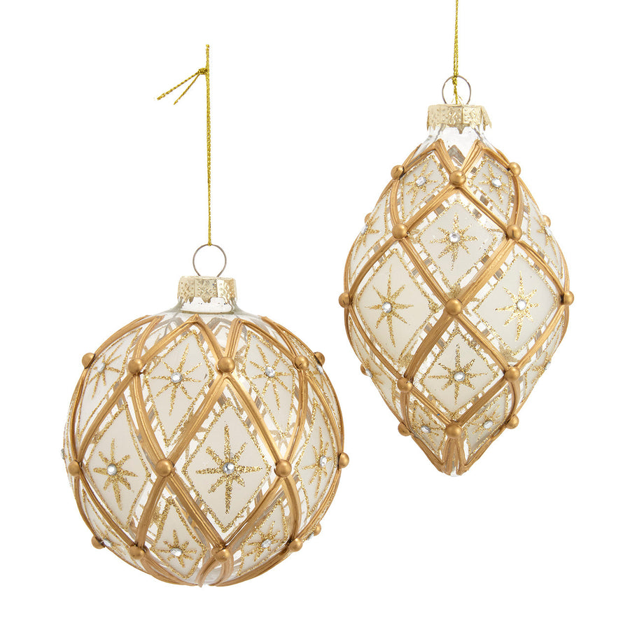 100MM Glass Transparent Ball & Finial With Gold Pattern Ornaments