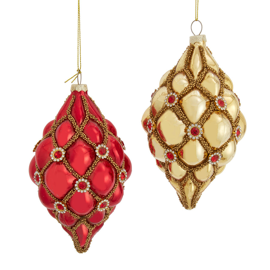 100MM Glass Red & Gold Finial With Gems Ornaments
