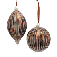 Glass Brown Ball & Finial With Gold Stripes Ornaments