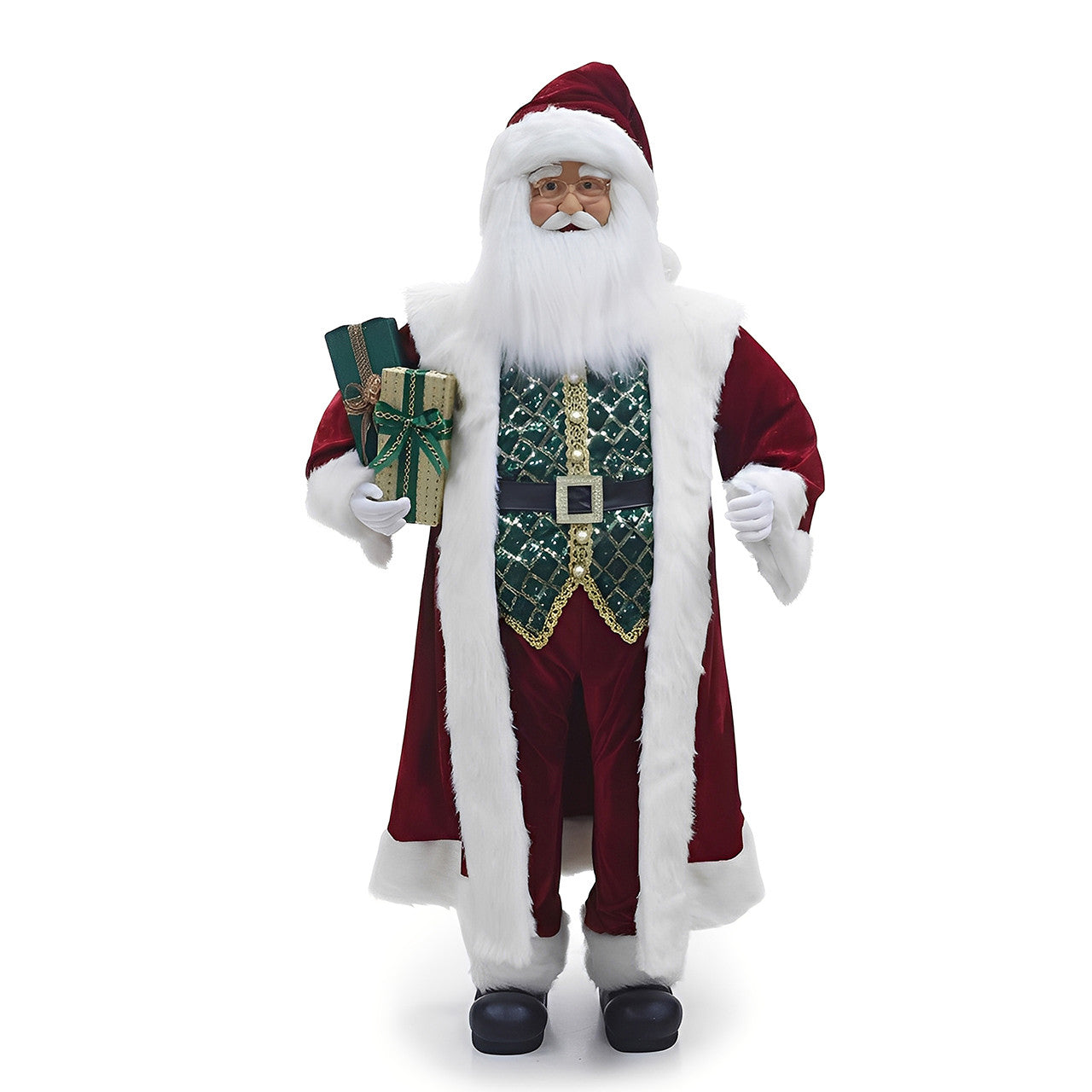 72" Santa With Green Shirt and Gift Box