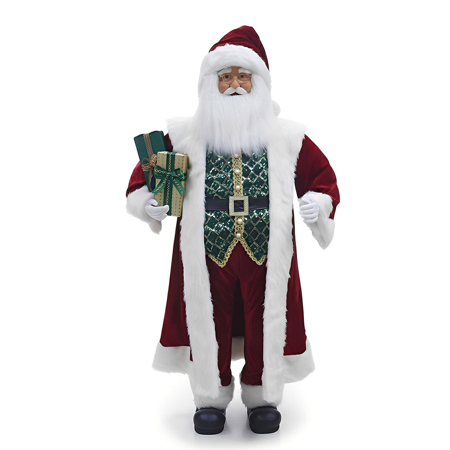 72" Santa With Green Shirt and Gift Box