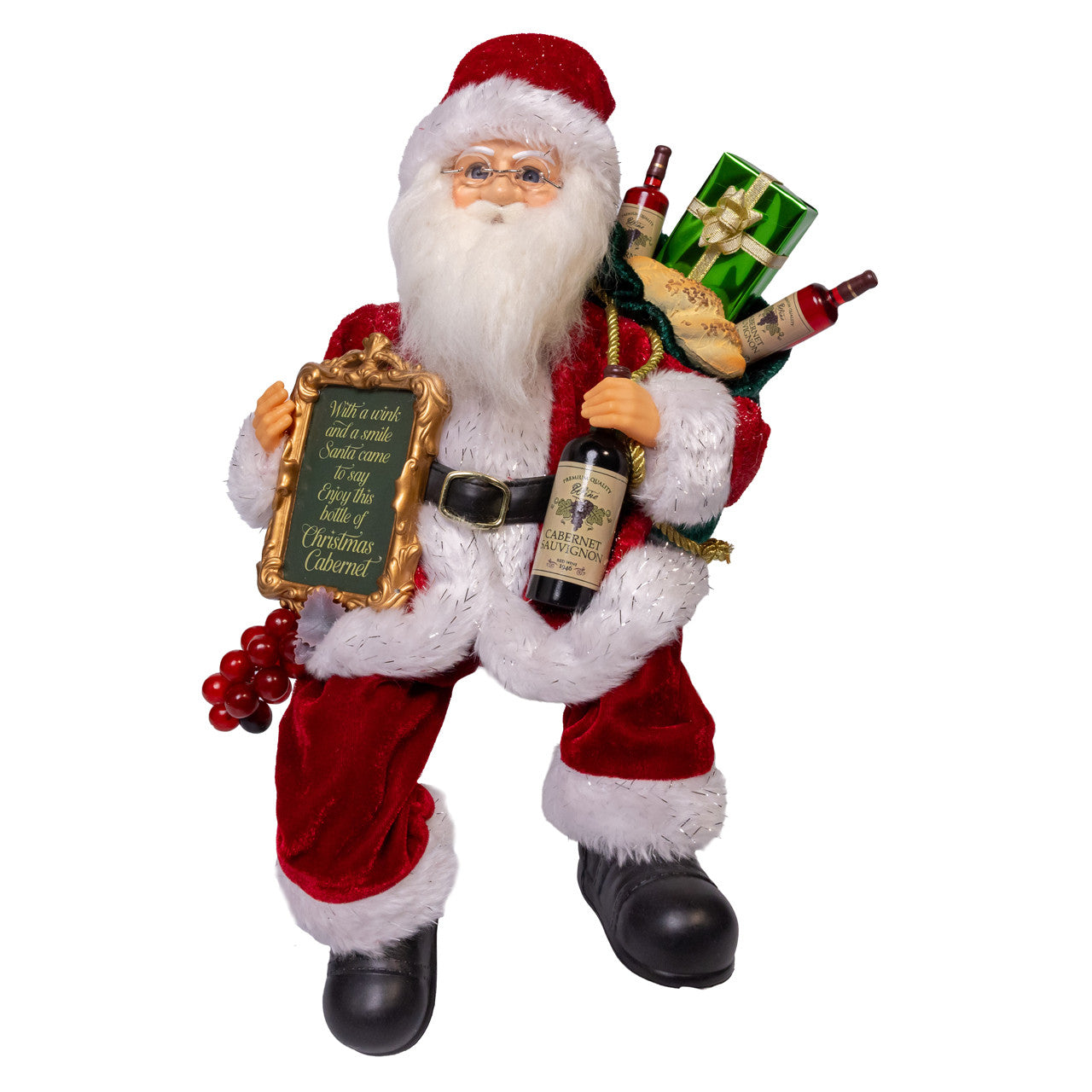 15" Fabriché™ Sitting Santa Holding Wine