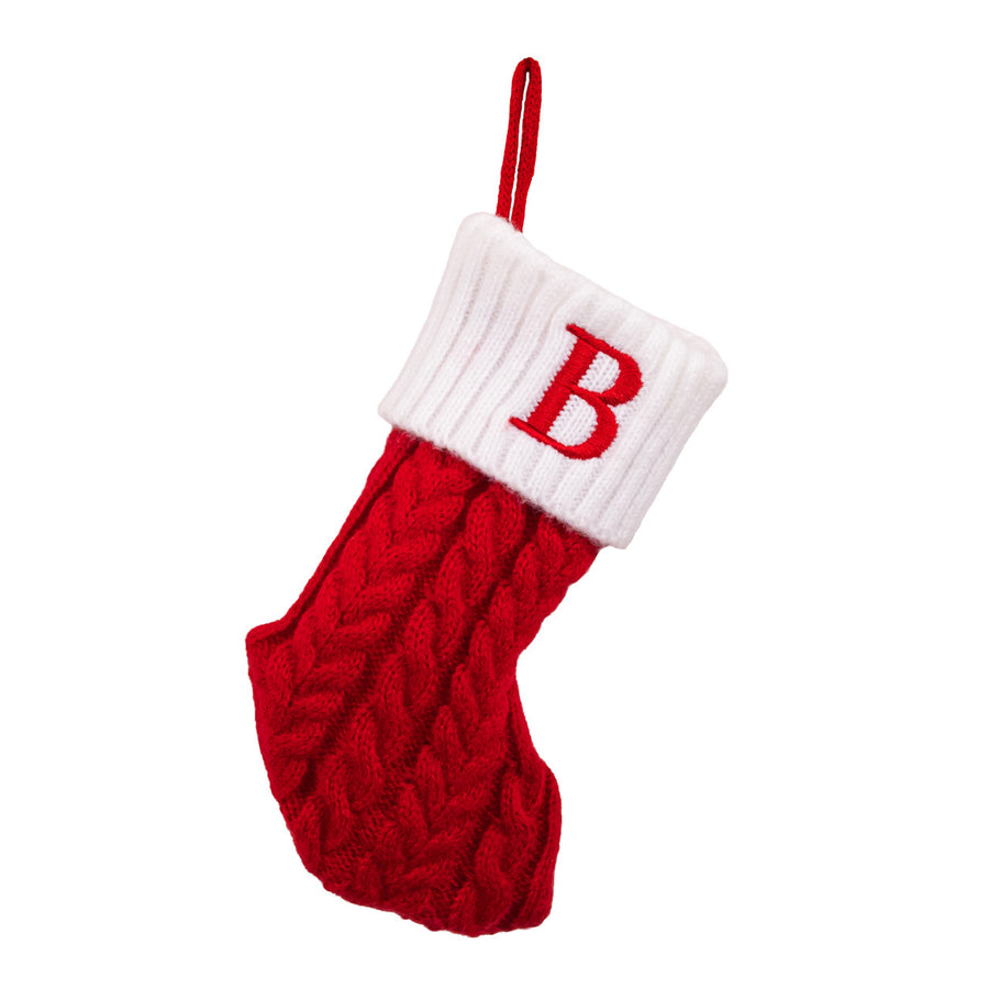 8.6" Red & White Knit Monogrammed "B" Miniature Stocking