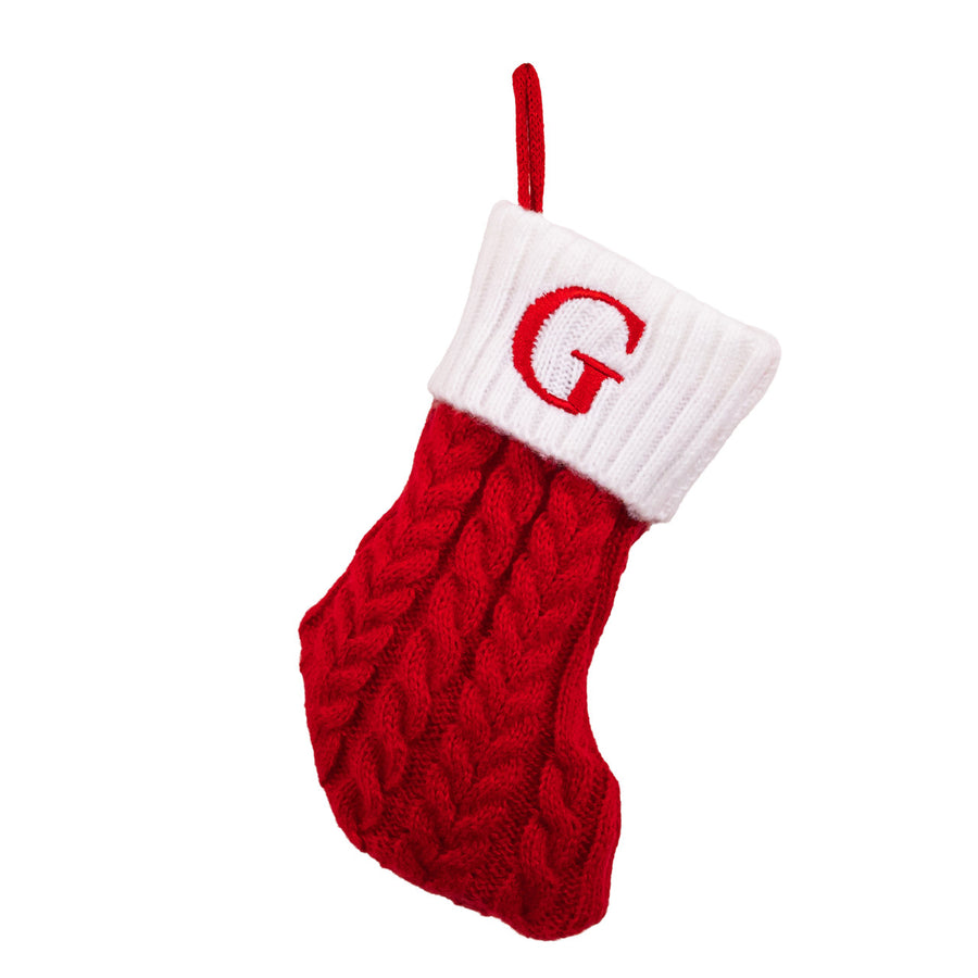 8.6" Red & White Knit Monogrammed "G" Miniature Stocking