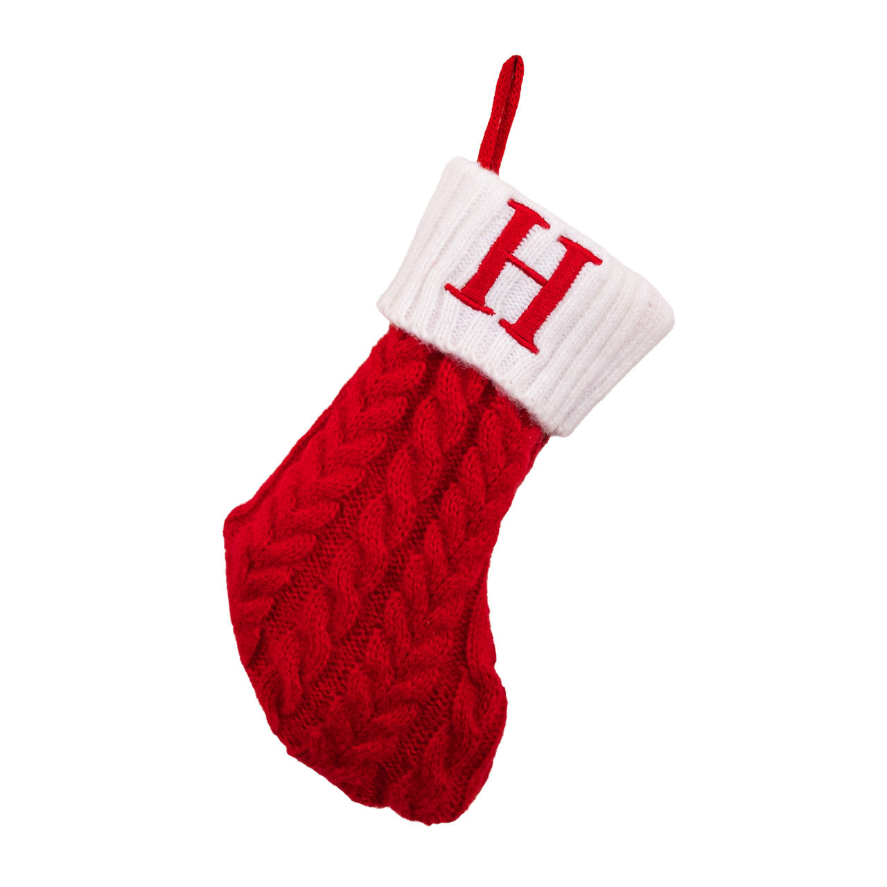 8.6" Red & White Knit Monogrammed "H" Miniature Stocking