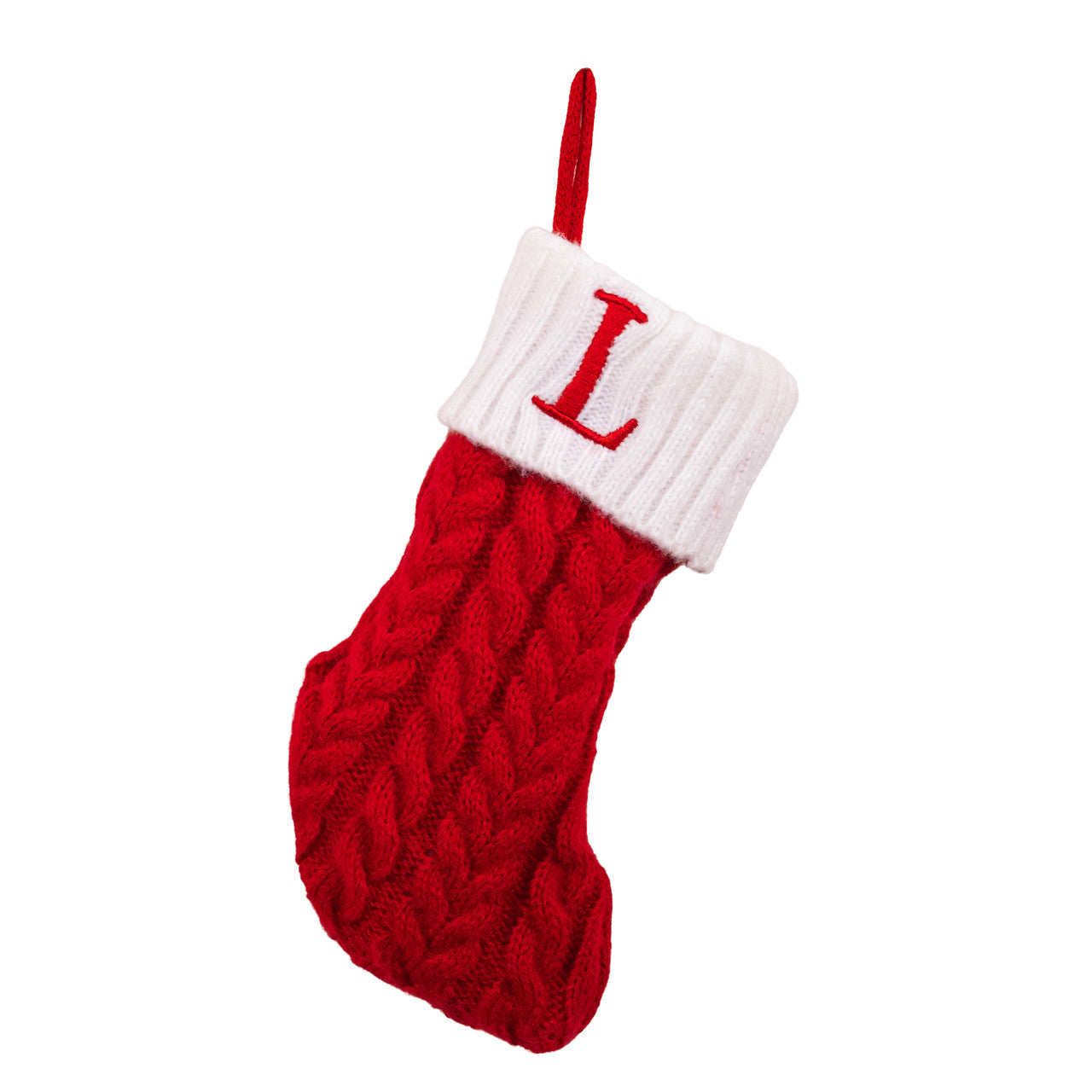 8.6" Red & White Knit Monogrammed "L" Miniature Stocking
