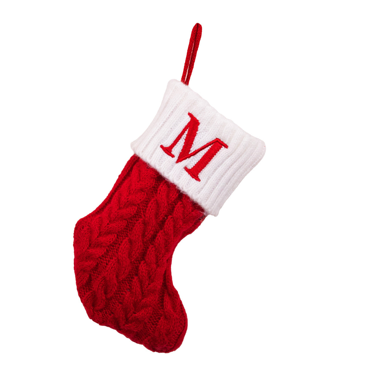 8.6" Red & White Knit Monogrammed "M" Miniature Stocking