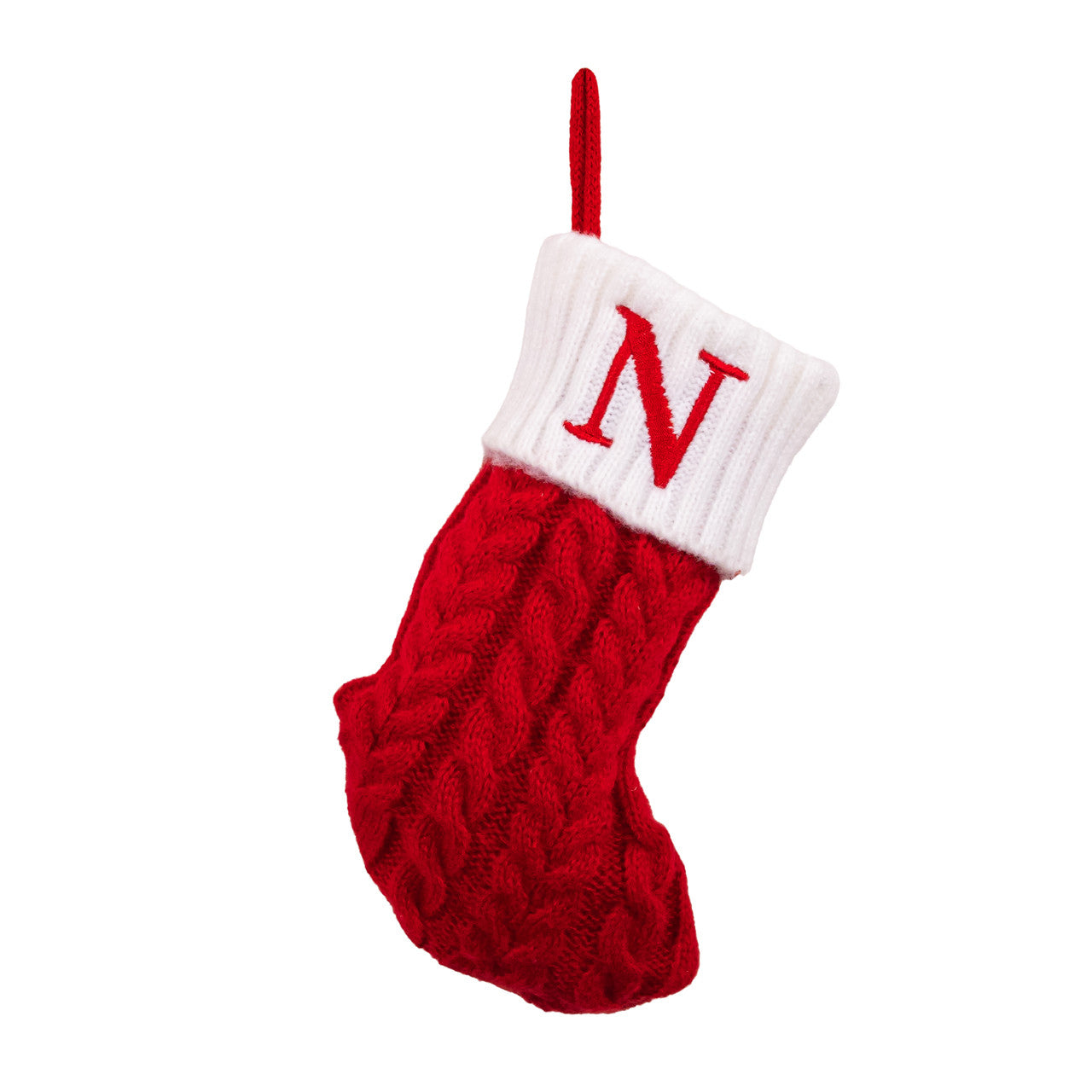 8.6" Red & White Knit Monogrammed "N" Miniature Stocking
