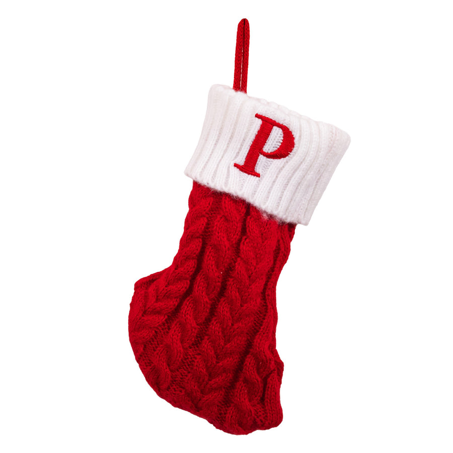 8.6" Red & White Knit Monogrammed "P" Miniature Stocking