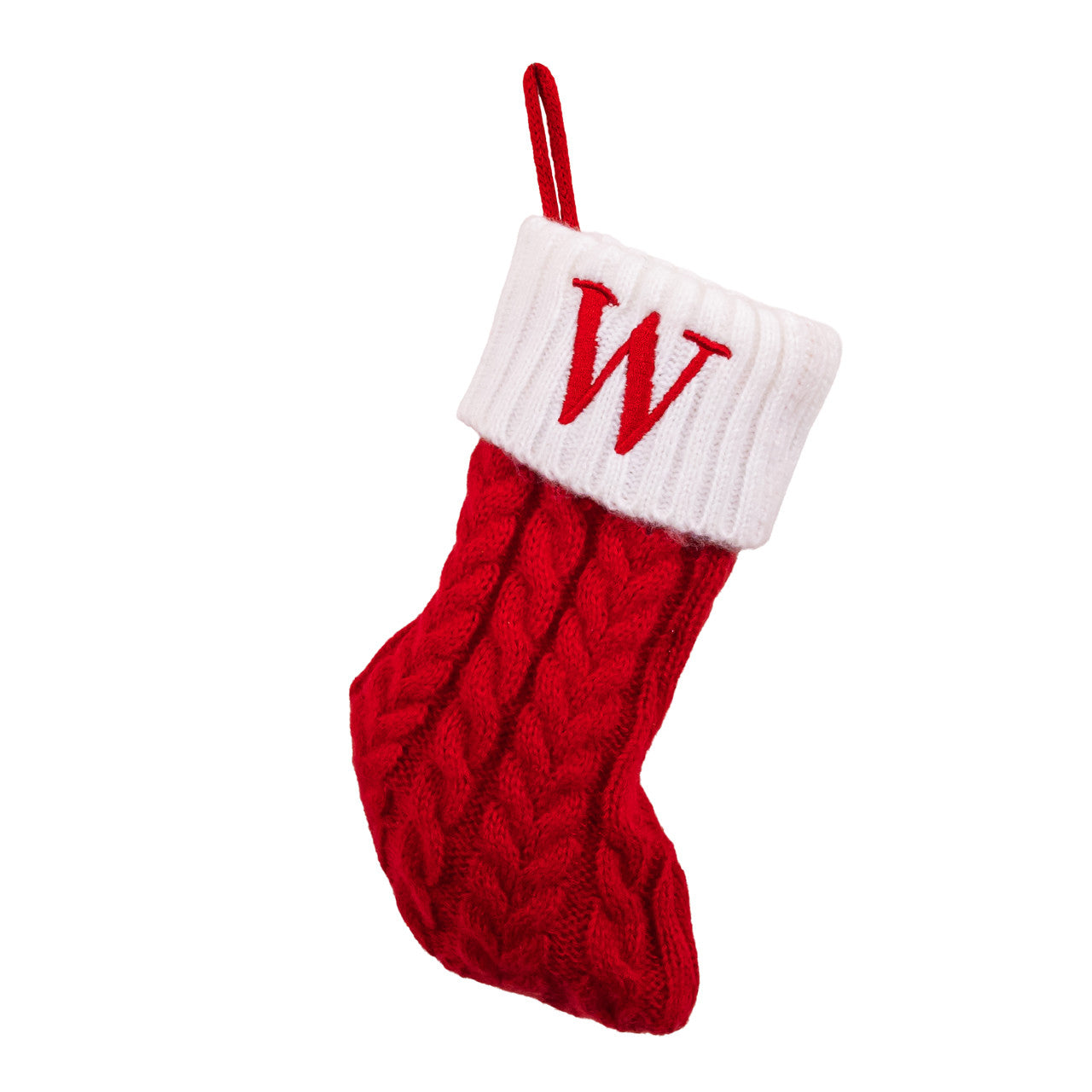 8.6" Red & White Knit Monogrammed "W" Miniature Stocking