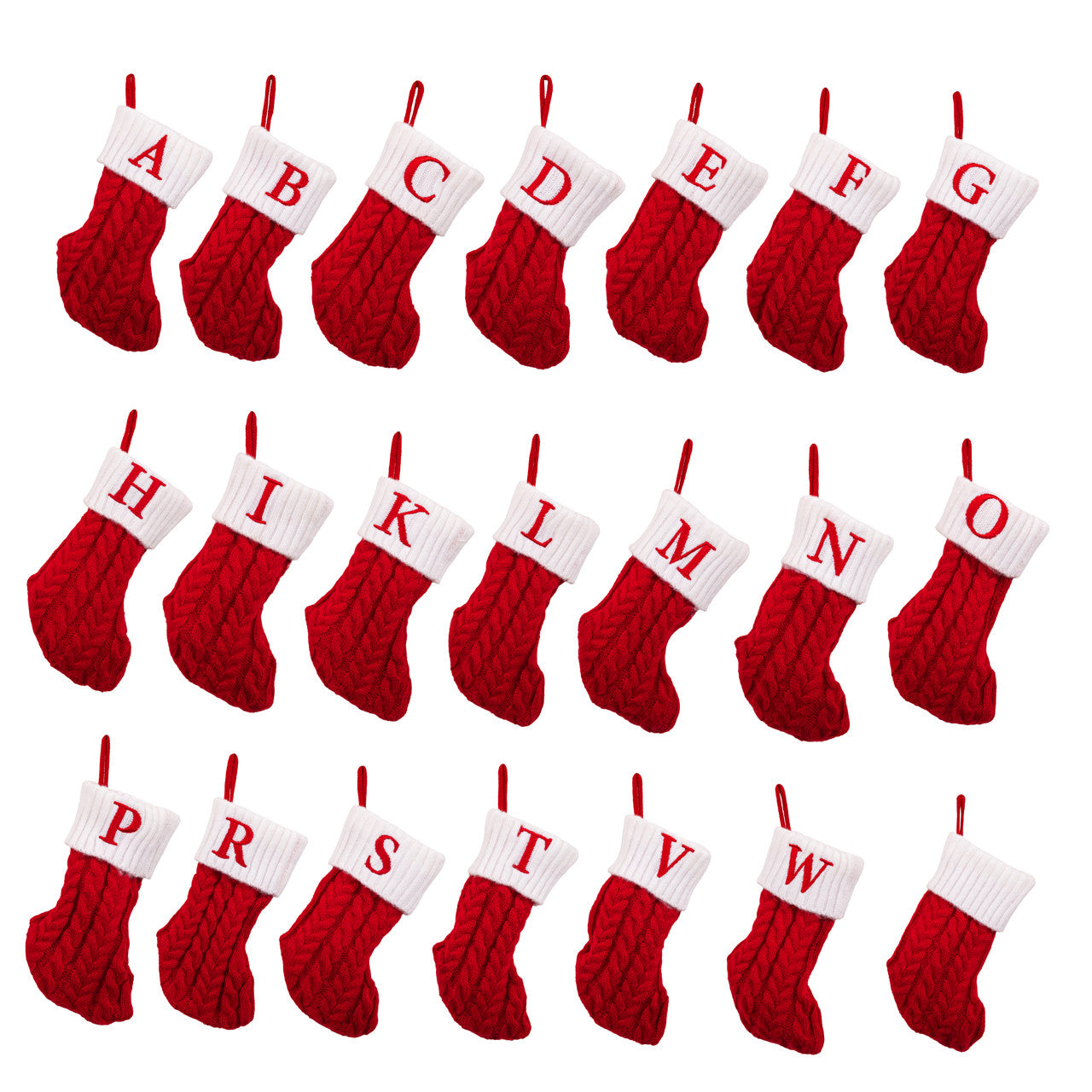 8.6" Red & White Knit Monogrammed Miniature Stockings