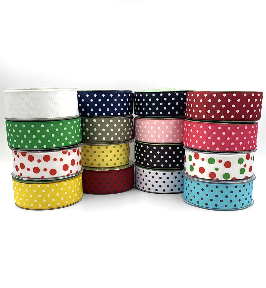 1.5 Inch Grosgrain Printed Dots Ribbon with Woven Edge – DD-5-01 WHITE/WHITE DOTS