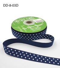 5/8 Inch Grosgrain Printed Dots Ribbon with Woven Edge – DD-8-03D NAVY/WHITE DOTS
