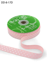 5/8 Inch Grosgrain Printed Dots Ribbon with Woven Edge – DD-8-17D PINK/WHITE DOTS