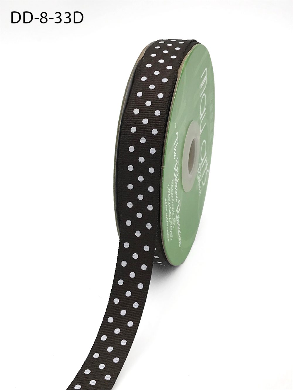 5/8 Inch Grosgrain Printed Dots Ribbon with Woven Edge – DD-8-33D BROWN/WHITE DOTS