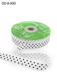 5/8 Inch Grosgrain Printed Dots Ribbon with Woven Edge – DD-8-90D WHITE/BLACK DOTS