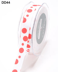 5/8 Inch Grosgrain Printed Dots Ribbon with Woven Edge – DD-8-44 – WHITE/RED DOTS